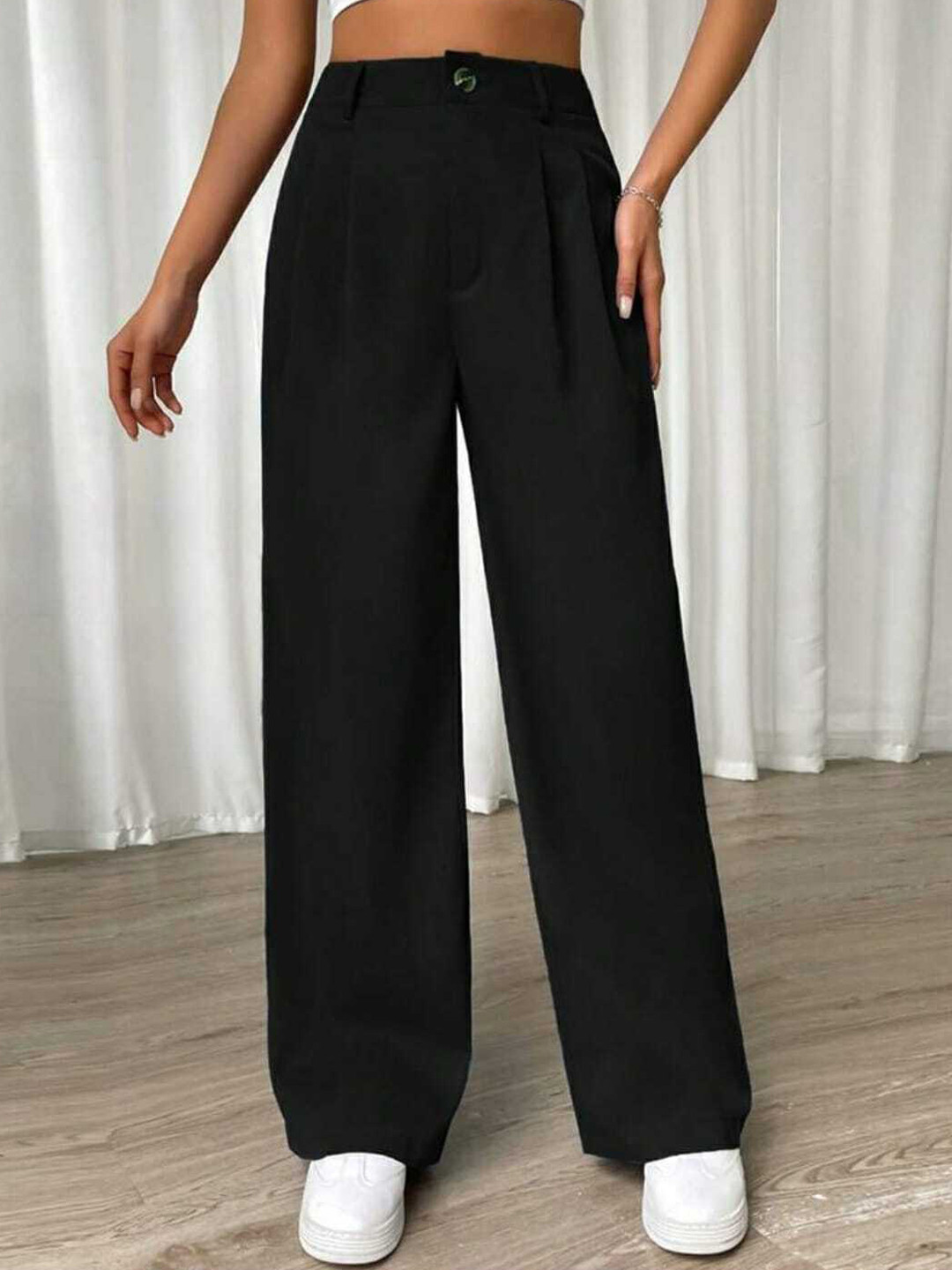 

Next One Women High-Rise Pleated Korean Trousers, Black