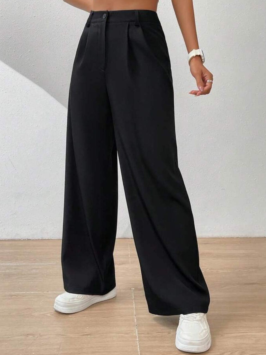 

Next One Women High-Rise Pleated Korean Trousers, Black