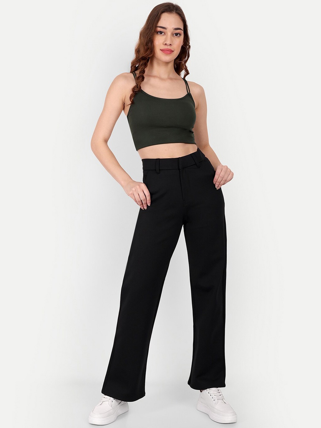 

Next One Women Smart Loose Fit High Rise Stretchable Easy Wash Trousers, Black