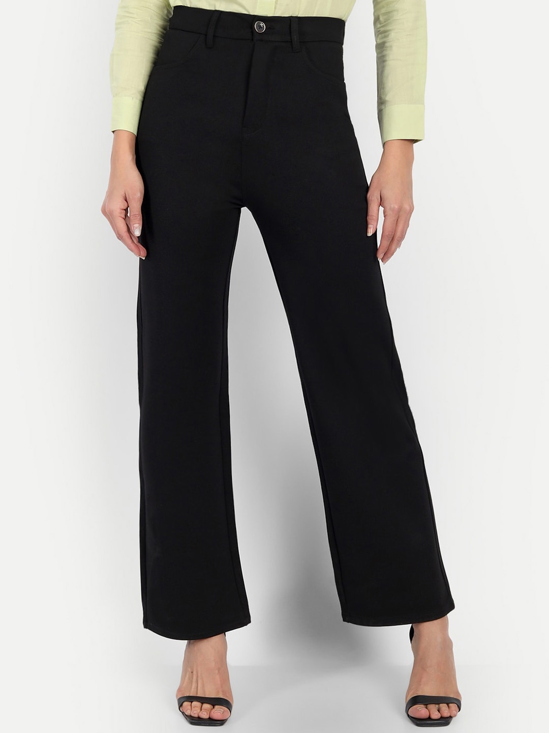 

Next One Women Smart Straight Fit High-Rise Easy Wash Formal Trouser, Black
