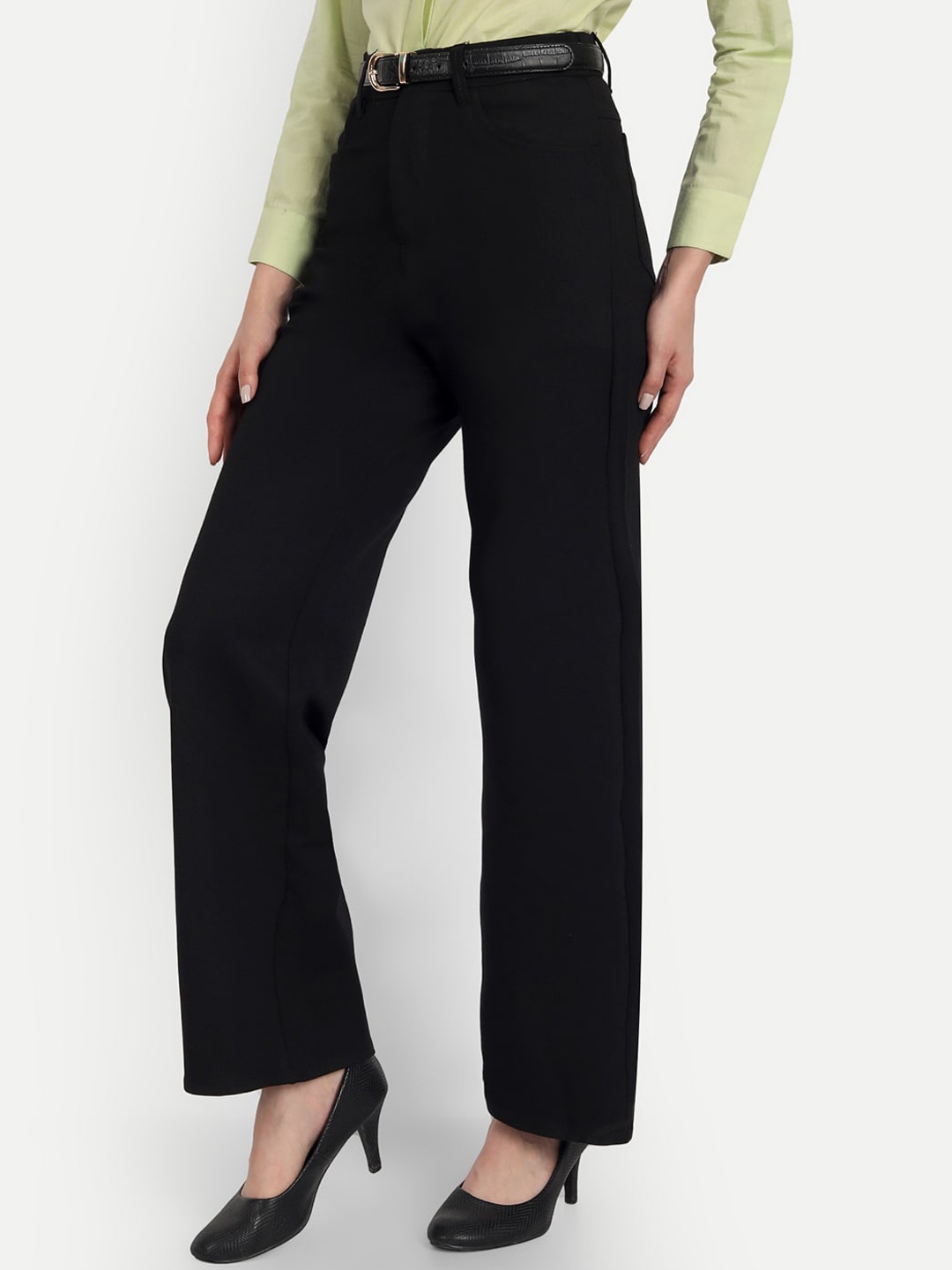 

Next One Women Smart Loose Fit High-Rise Easy Wash Formal Parallel Trousers, Black