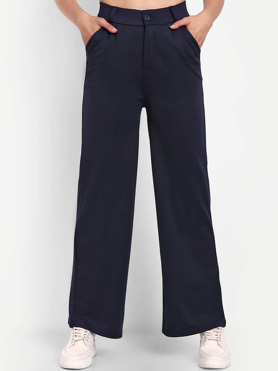 

Next One Women High-Rise Pleated Korean Trousers, Navy blue