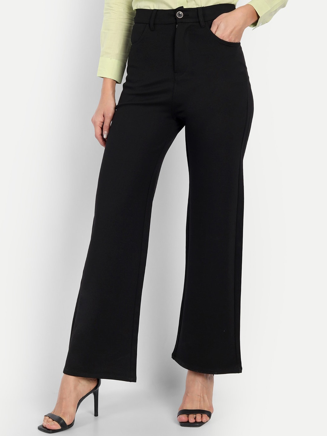 

Next One Women Smart Loose Fit High-Rise Easy Wash Formal Parallel Trousers, Black