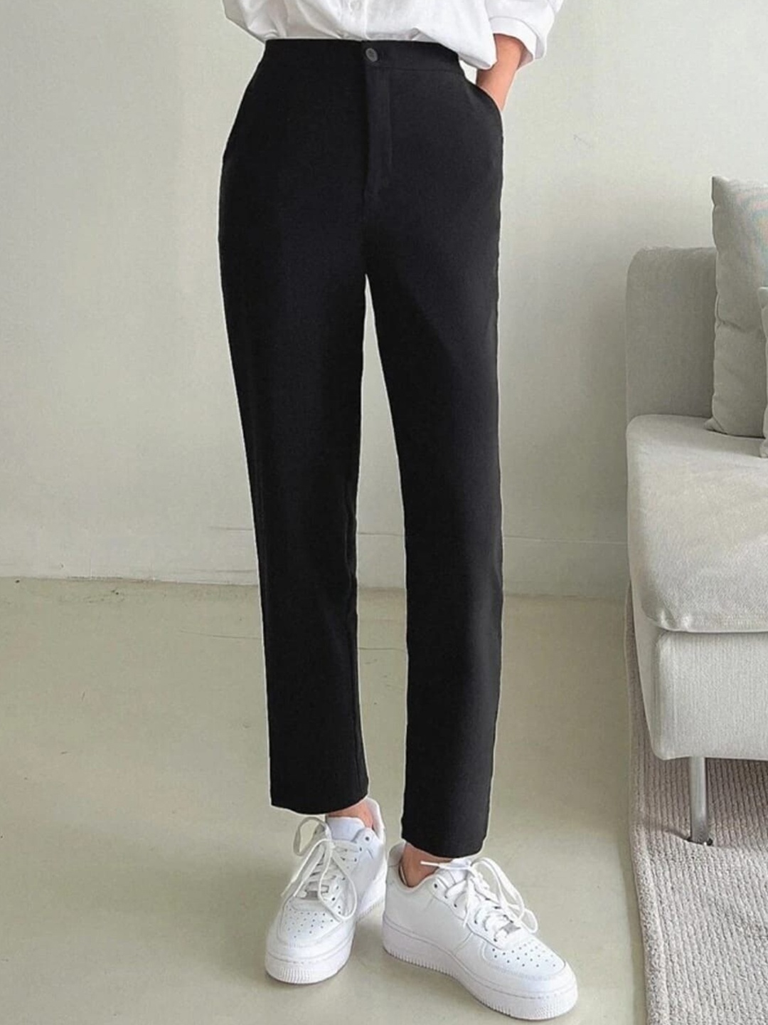 

Next One Women Smart Loose Fit High Rise Stretchable Easy Wash Trousers, Black