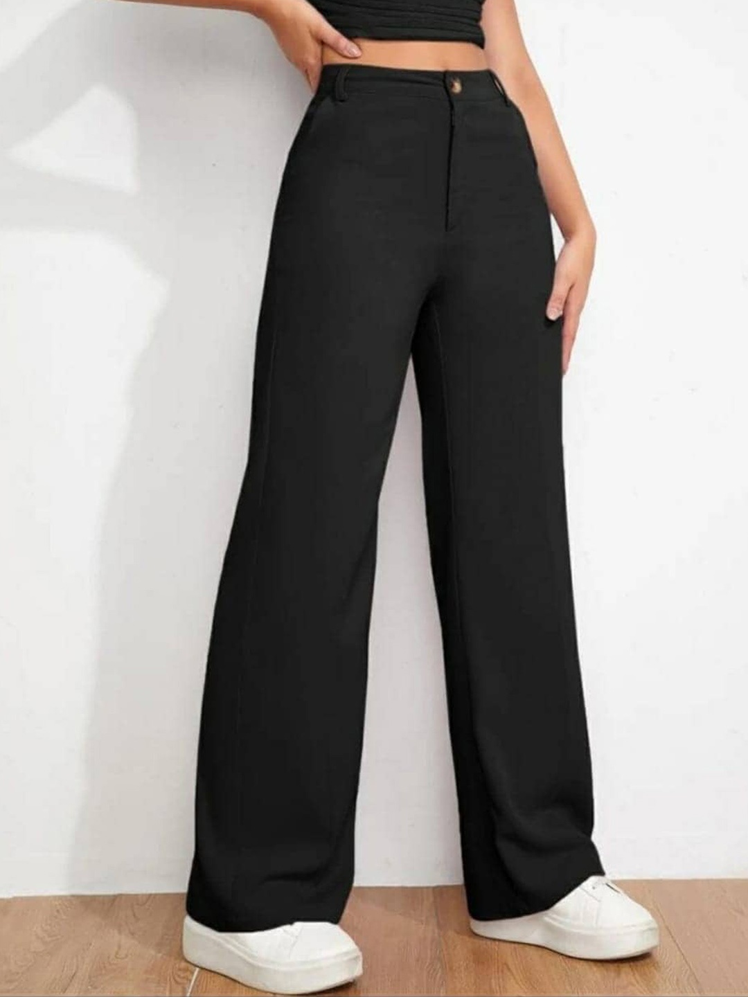 

Next One Women Smart Loose Fit High-Rise Easy Wash Parallel Trousers, Black