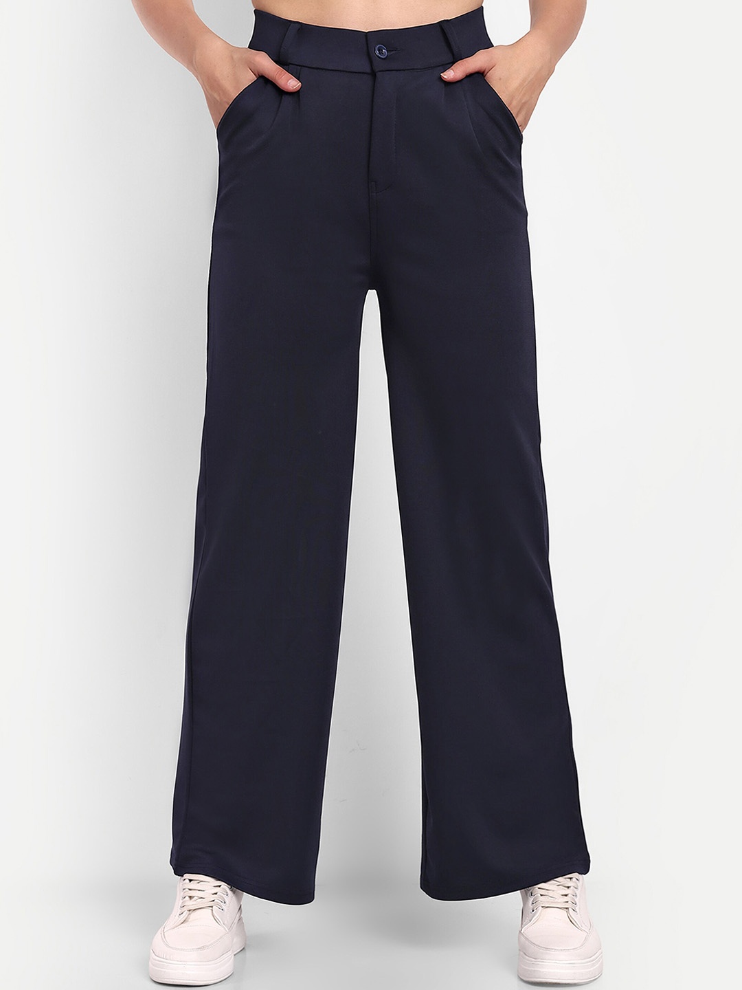 

Next One Women High-Rise Pleated Korean Trousers, Navy blue