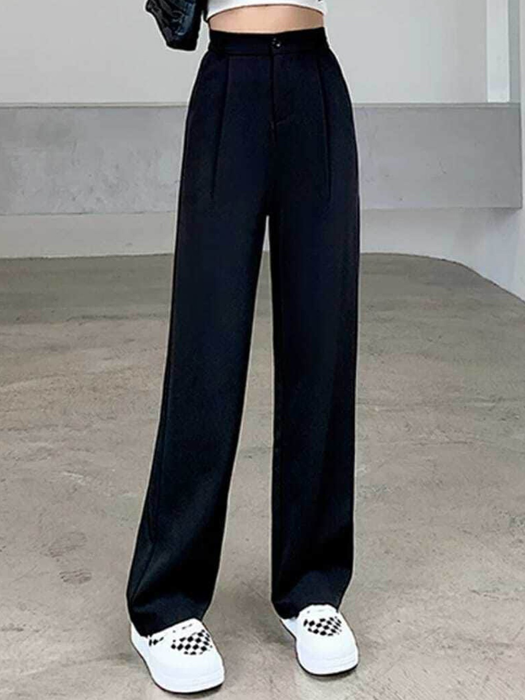 

Next One Women High-Rise Pleated Korean Trousers, Black