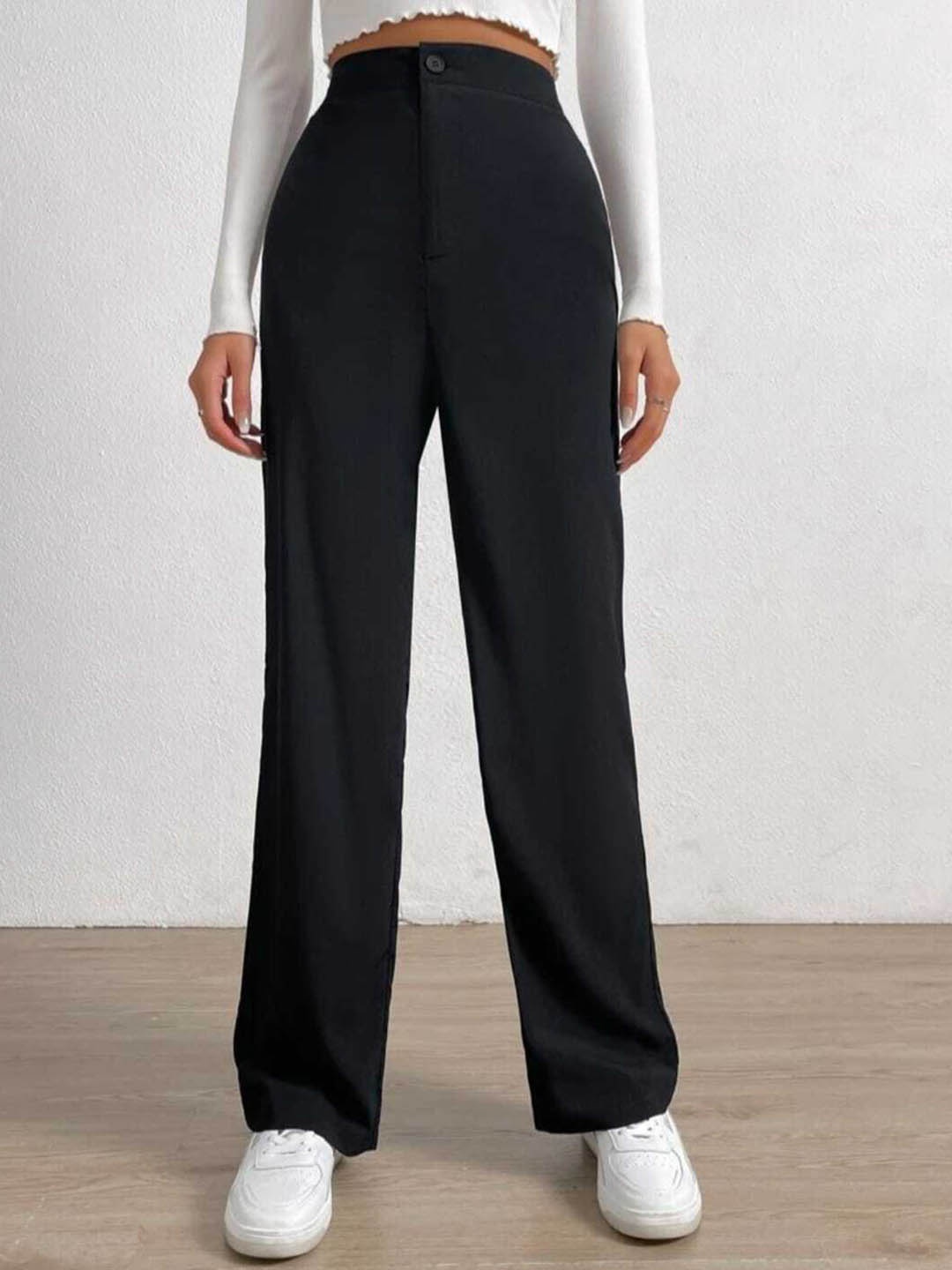 

Next One Women Smart Loose Fit High-Rise Easy Wash Formal Trousers, Black