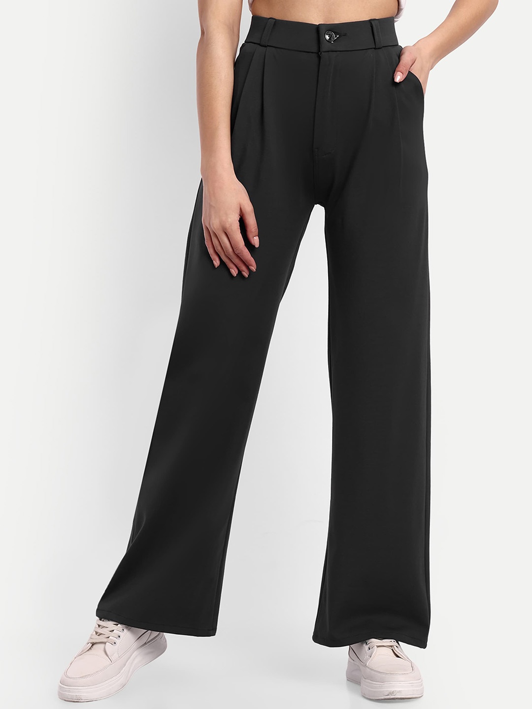 

Next One Women High-Rise Pleated Korean Trousers, Grey