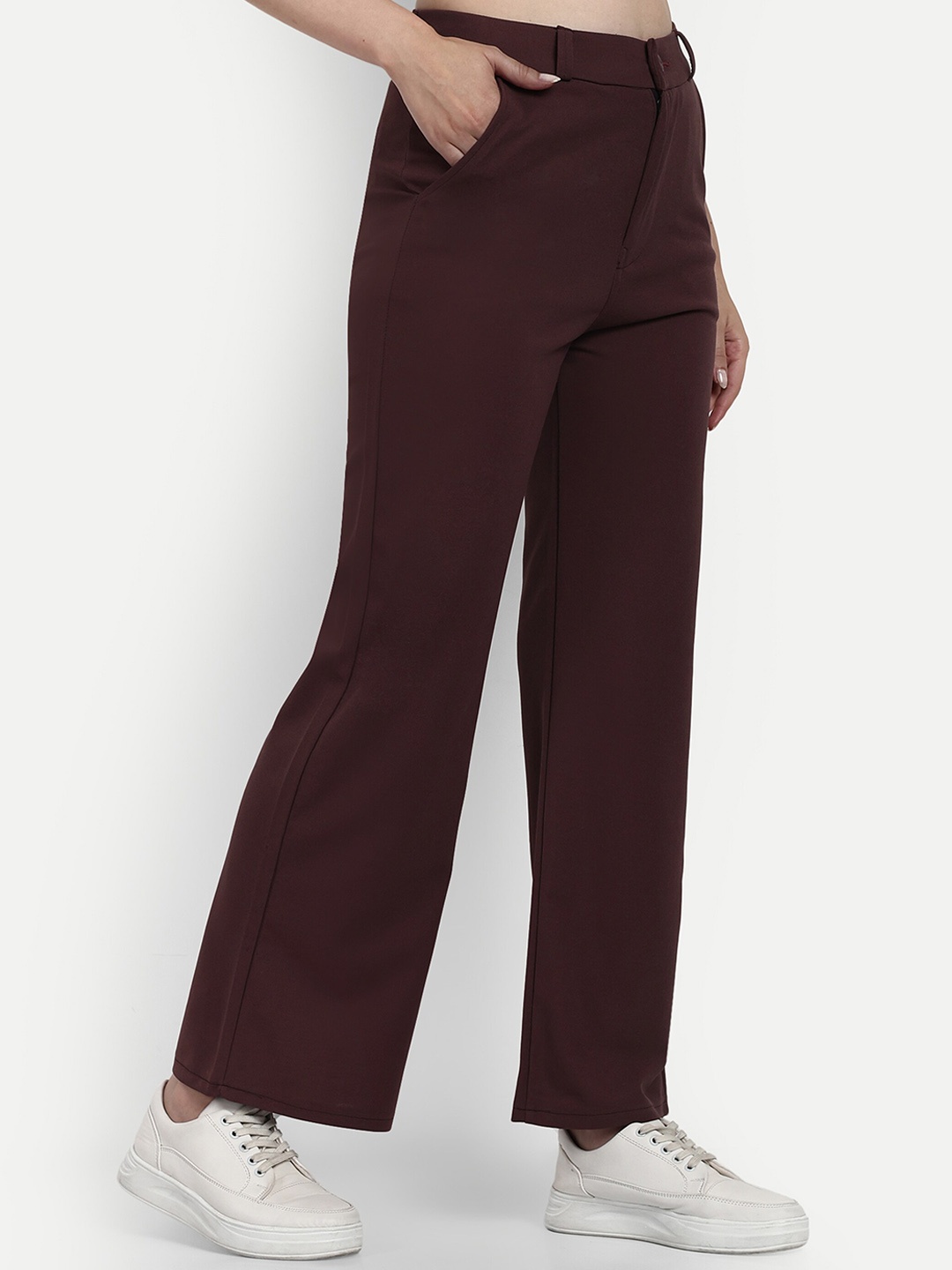 

Next One Women Smart Loose Fit High Rise Stretchable Easy Wash Trousers, Brown