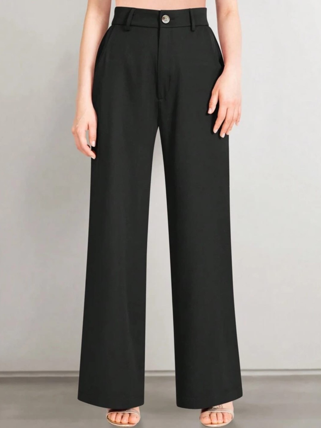 

Next One Women Smart Loose Fit High-Rise Easy Wash Parallel Trousers, Black
