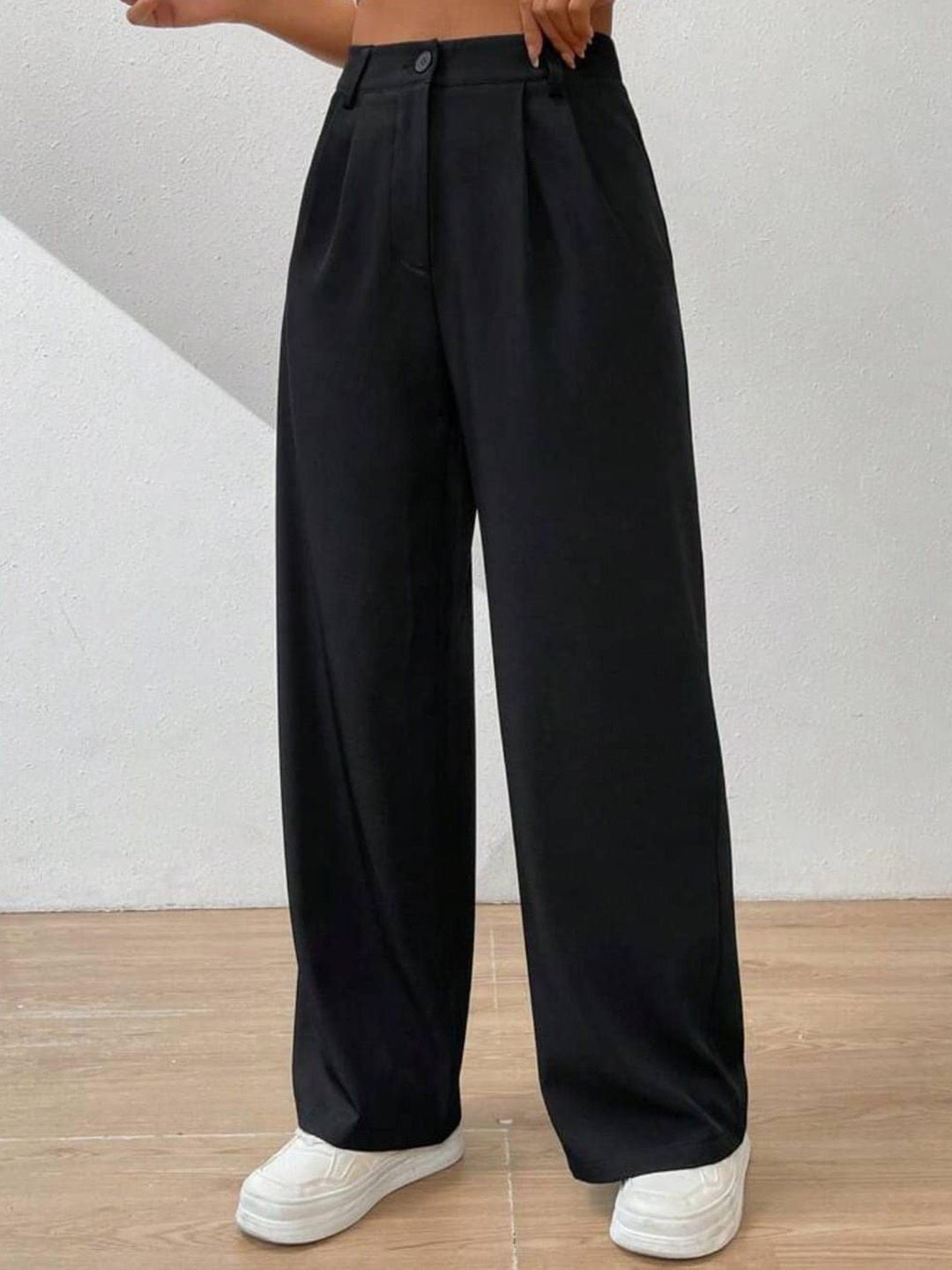 

Next One Women High-Rise Pleated Korean Trousers, Black