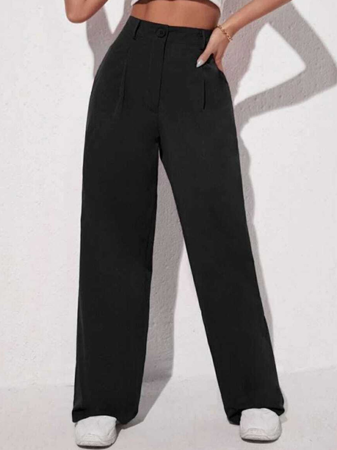 

Next One Women High-Rise Pleated Korean Trousers, Black