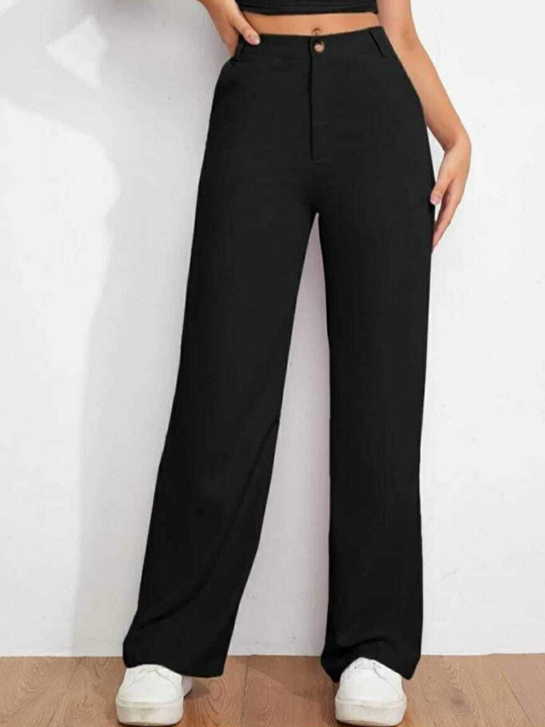 

Next One Women Smart Loose Fit High-Rise Easy Wash Trousers, Black