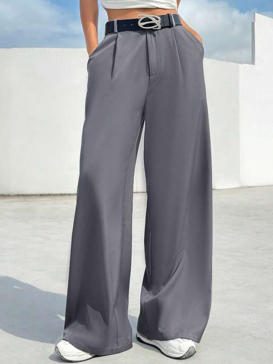 

Next One Women High-Rise Pleated Korean Trousers, Grey