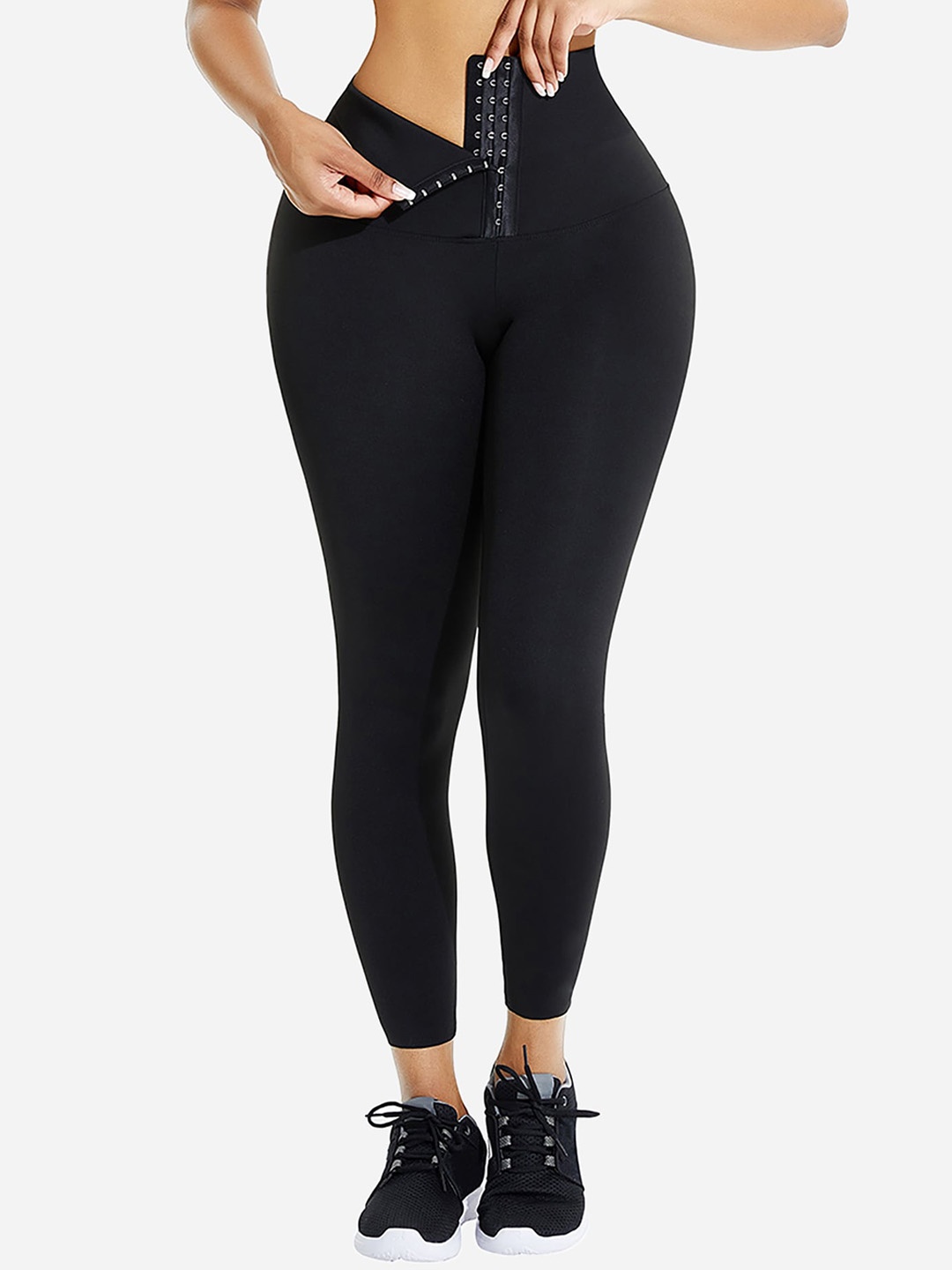 Bellofox Slim Fit Ankle Length High Rise Sports Tights, Black