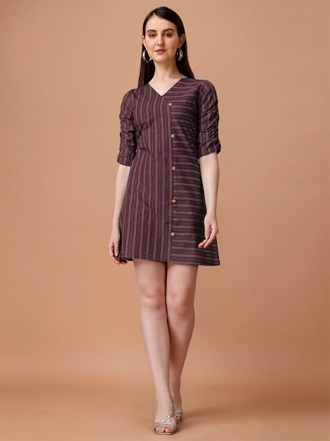 

WILNERCROWN Striped Cotton A-Line Dress, Maroon