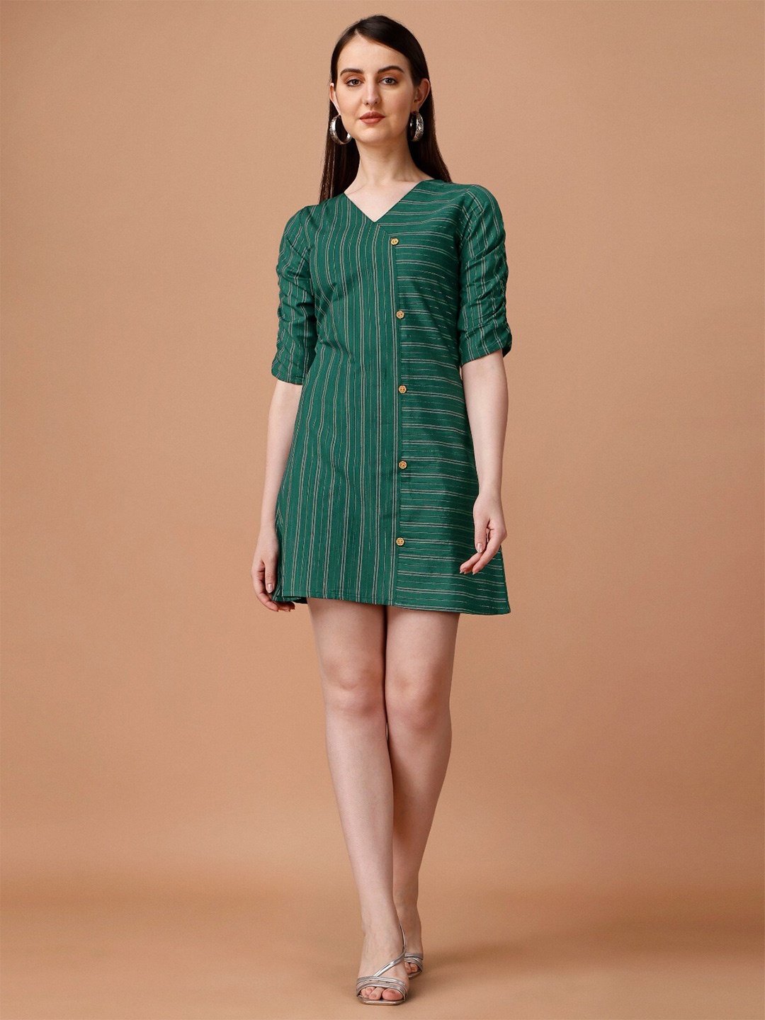 

WILNERCROWN Striped Cotton A-Line Dress, Green
