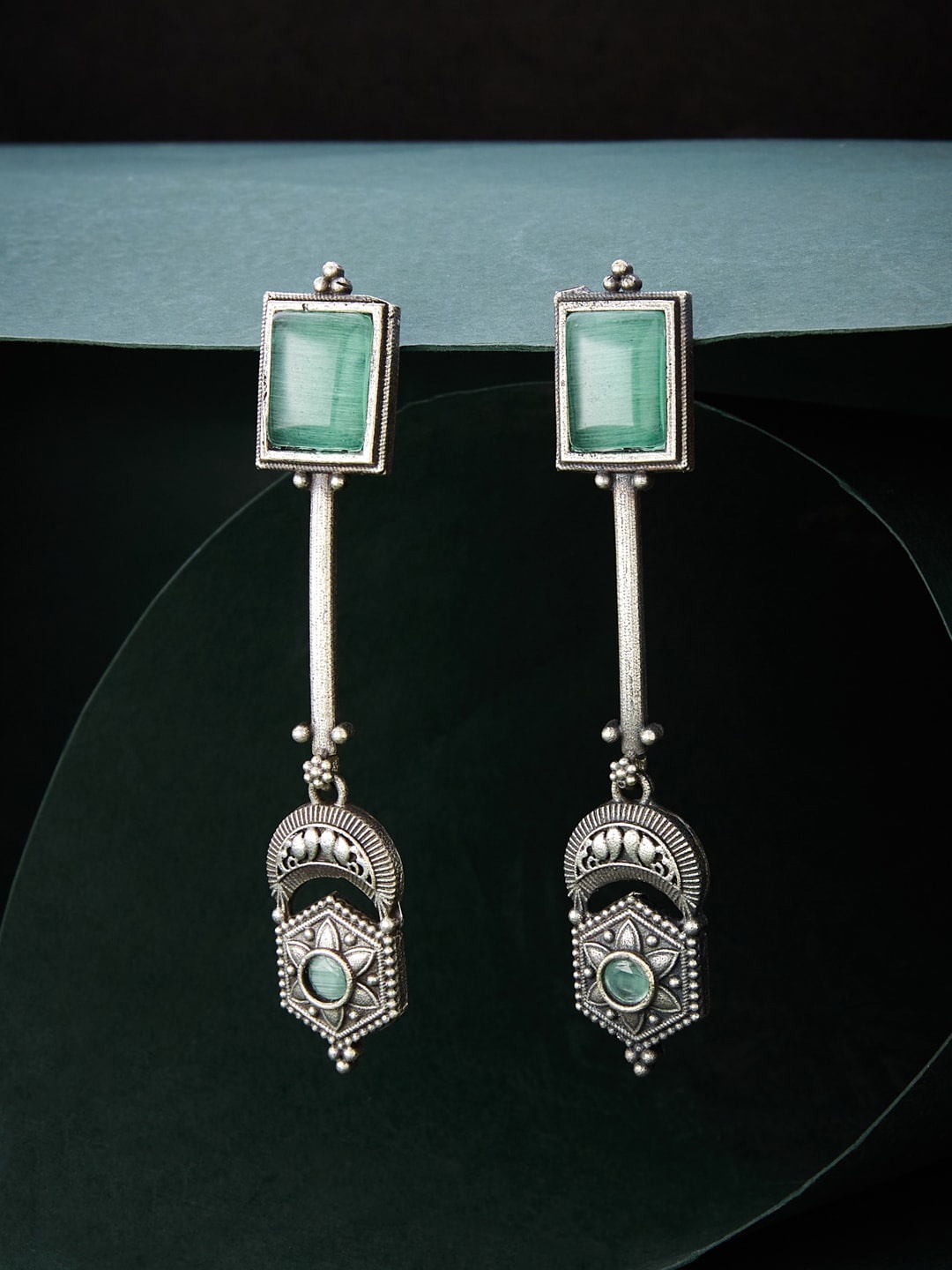 

ATIBELLE Silver Plated Contemporary Drop Earrings, Turquoise blue