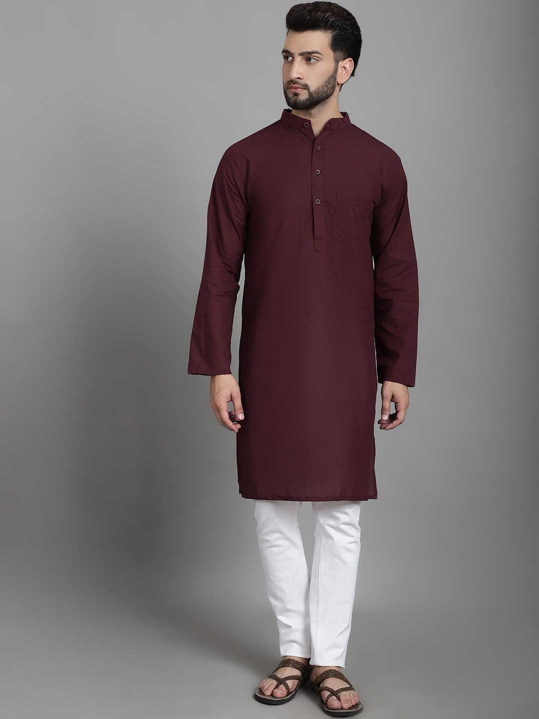 

Sayesha Band Collar Long Sleeves Cotton Straight Kurta, Purple