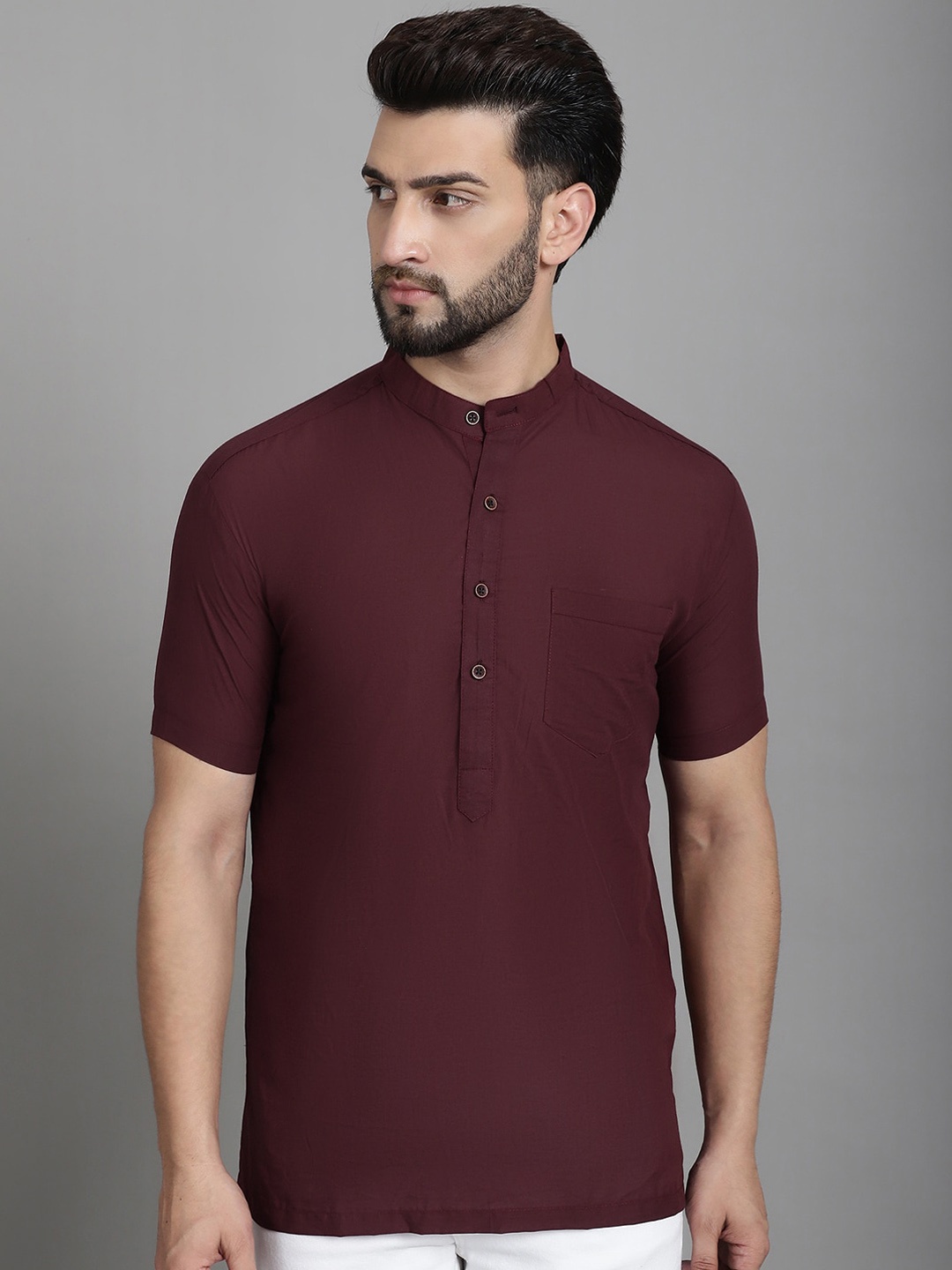 

Sayesha Band Collar Pure Cotton Short Kurta, Maroon