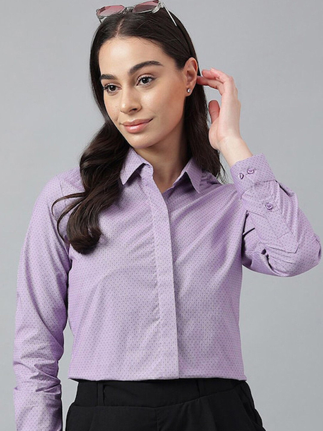 

Hancock Comfort Fit Textured Self Design Pure Cotton Formal Shirt, Purple