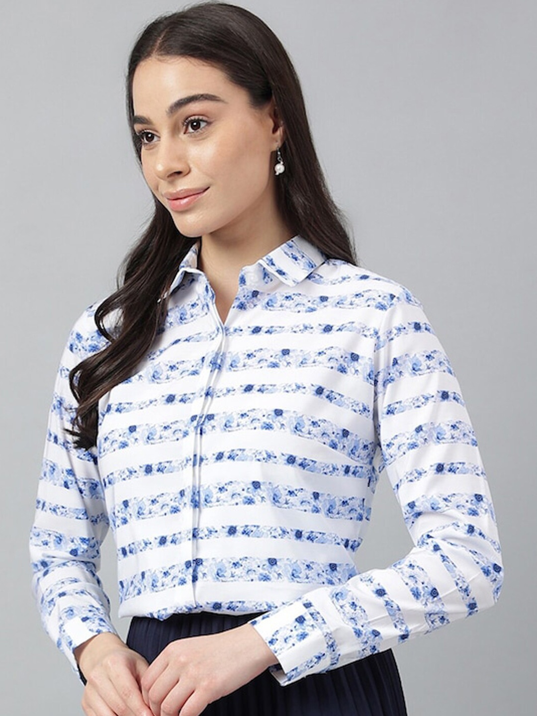 

Hancock Comfort Fit Floral Printed Cotton Satin Formal shirt, White