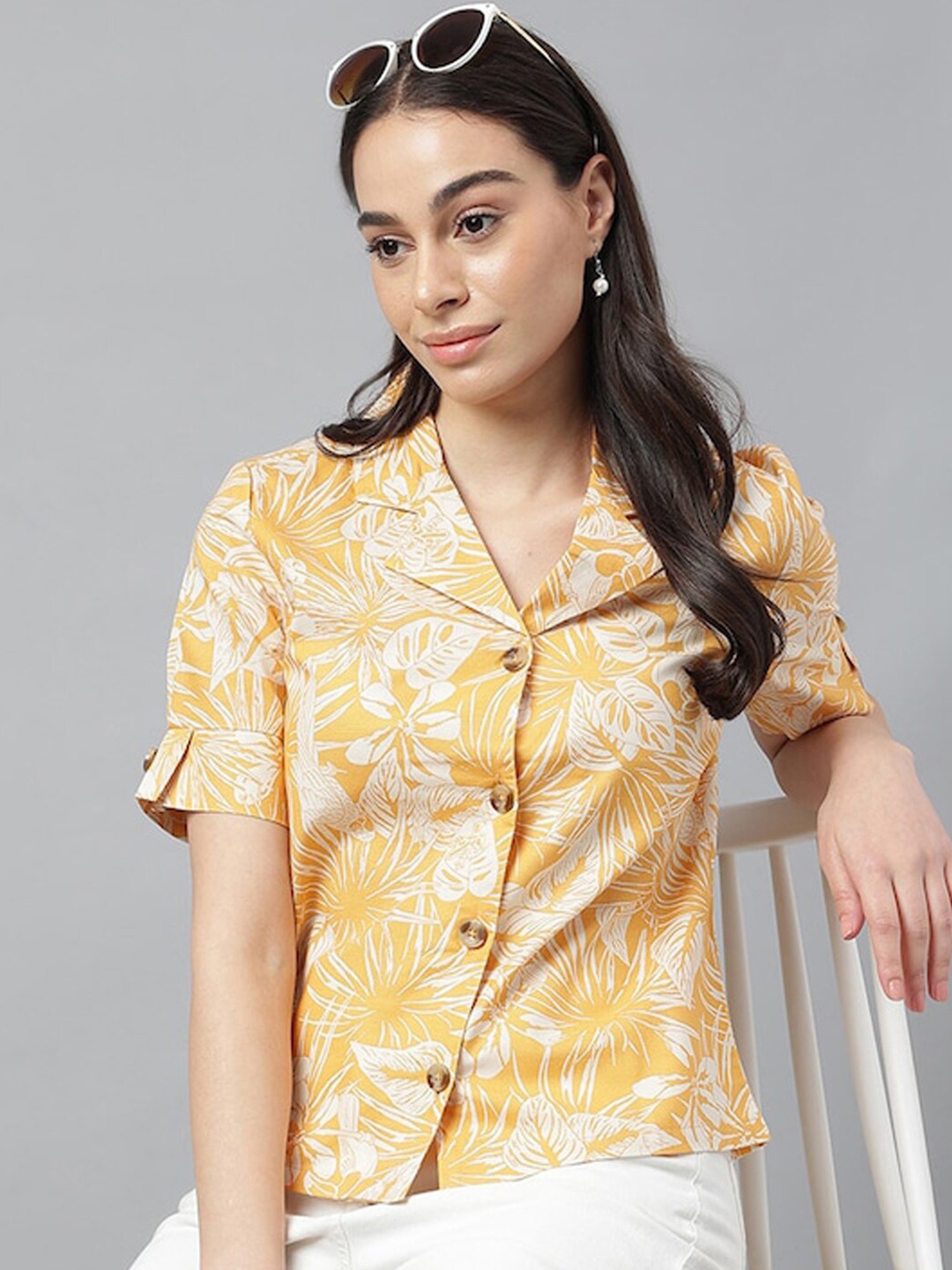 

Hancock Comfort Fit Floral Printed Pure Cotton Casual Shirt, Yellow
