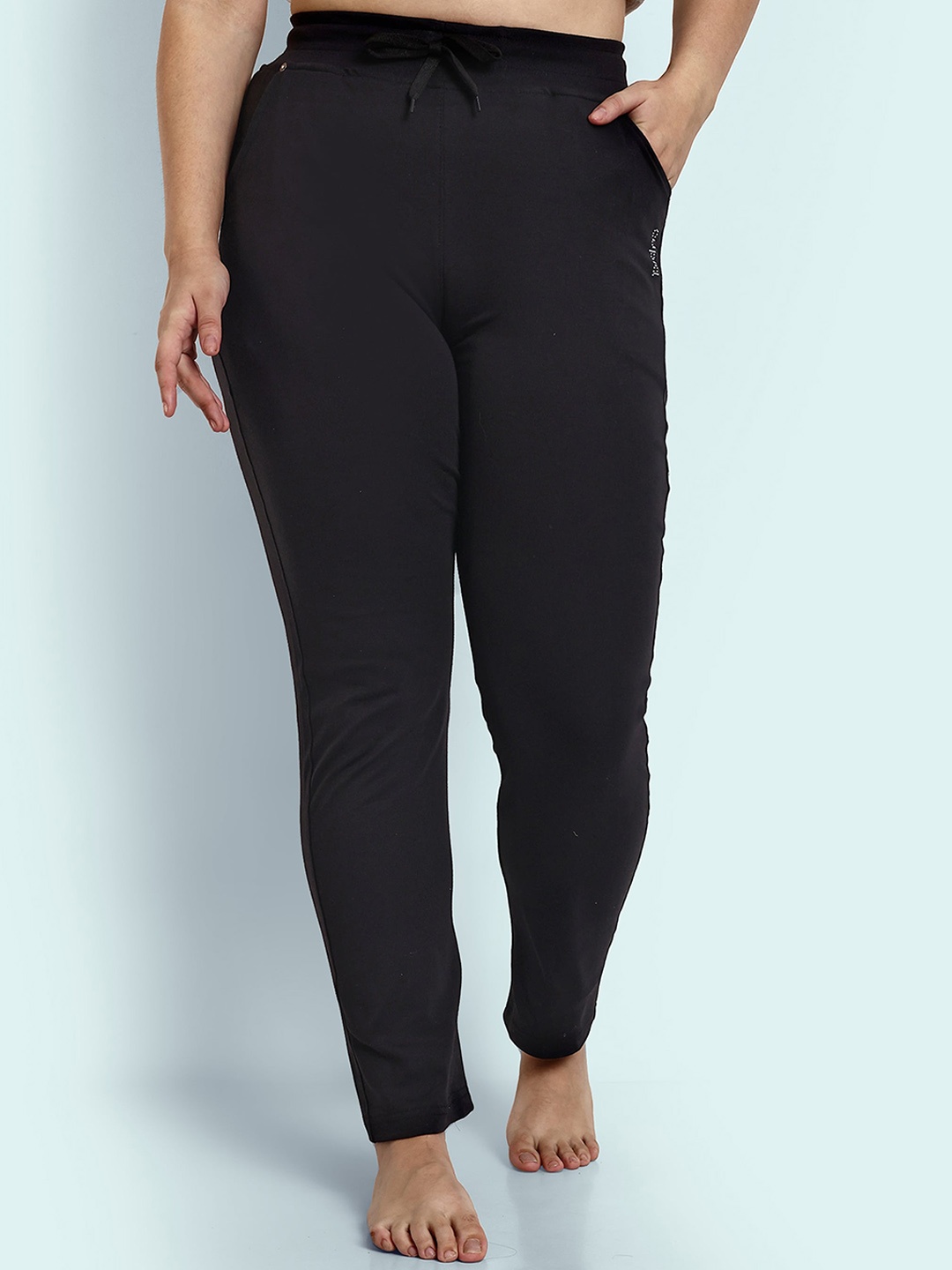 

CUPID Women Plus Size Mid-Rise Yoga Sports Track Pant, Black