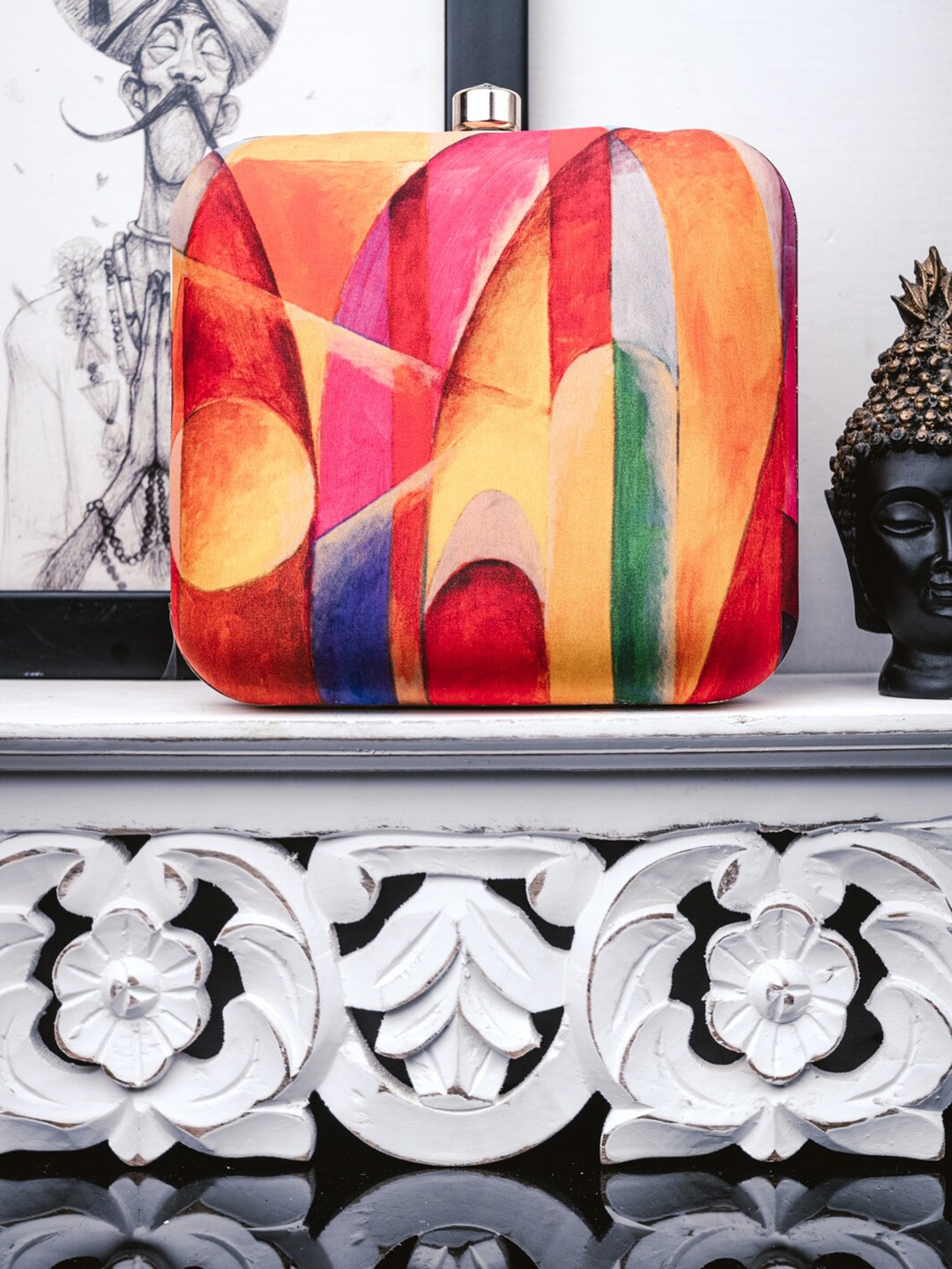 

Anouk Red Abstract Printed Box Clutch