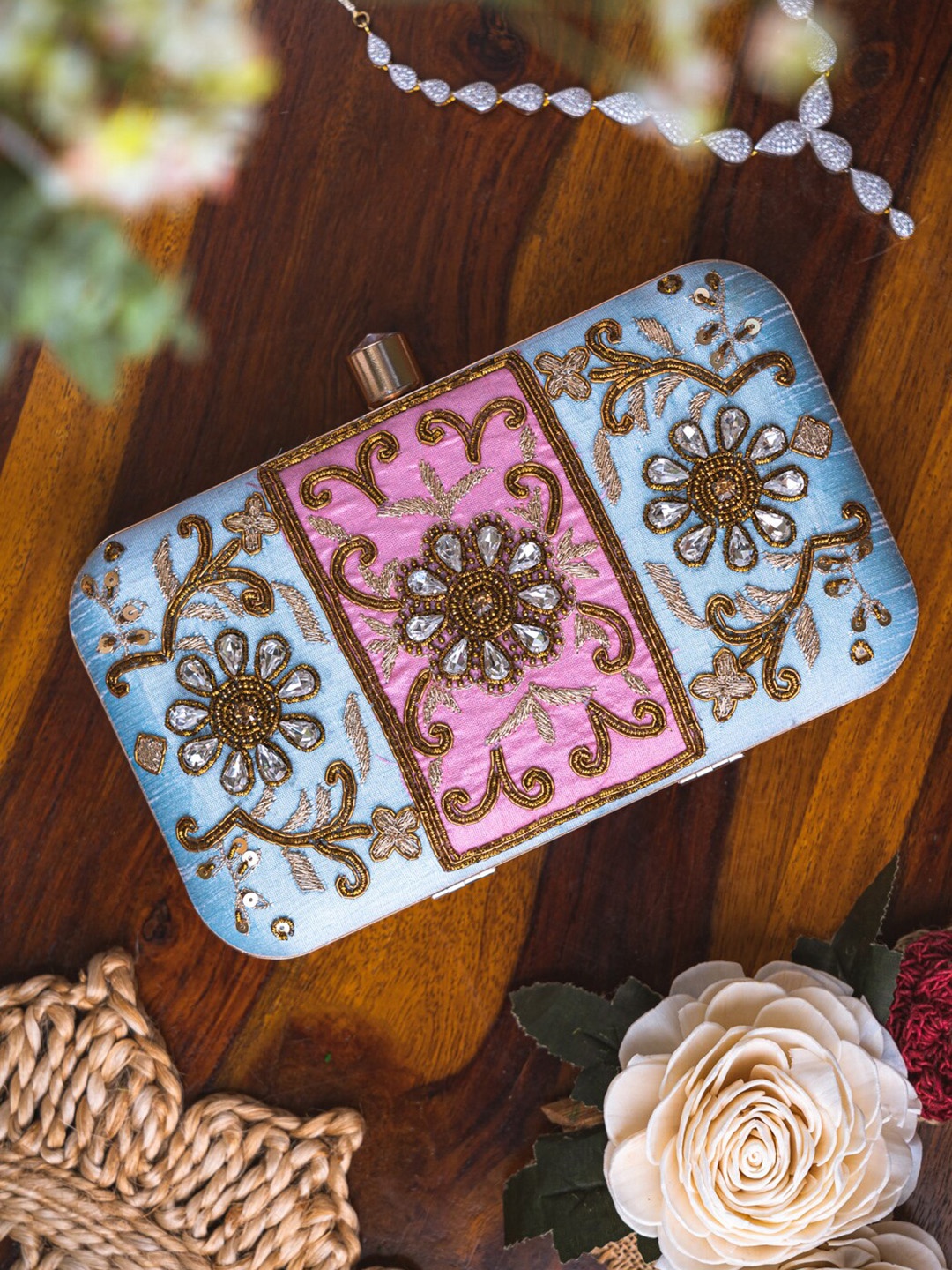 

Anouk Pink Embroidered Box Clutch, Blue