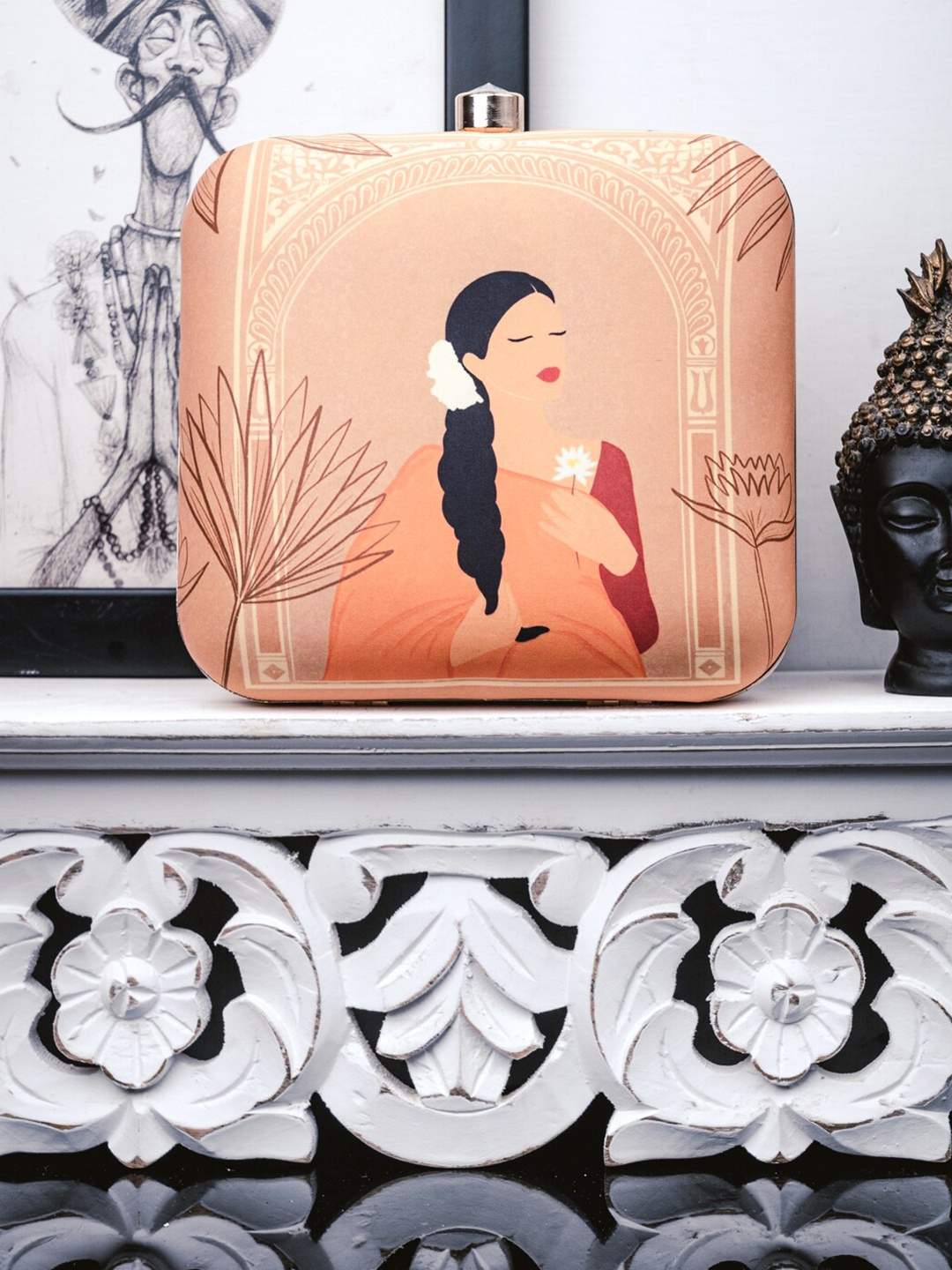 

Anouk Printed Box Clutch, Beige
