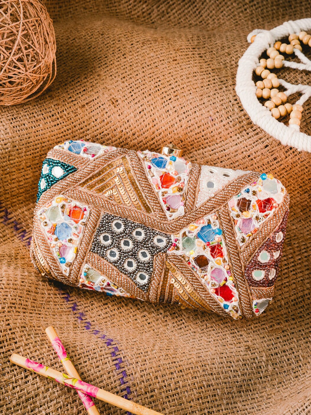 

Anouk Peach-Coloured Embroidered Box Clutch