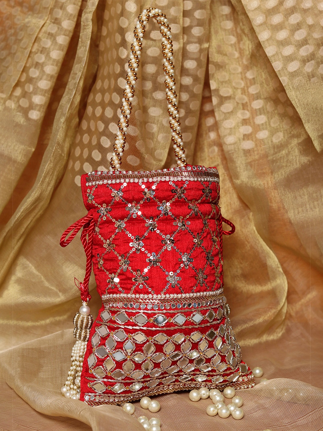 

Anouk Embroidered Potli Clutch, Red