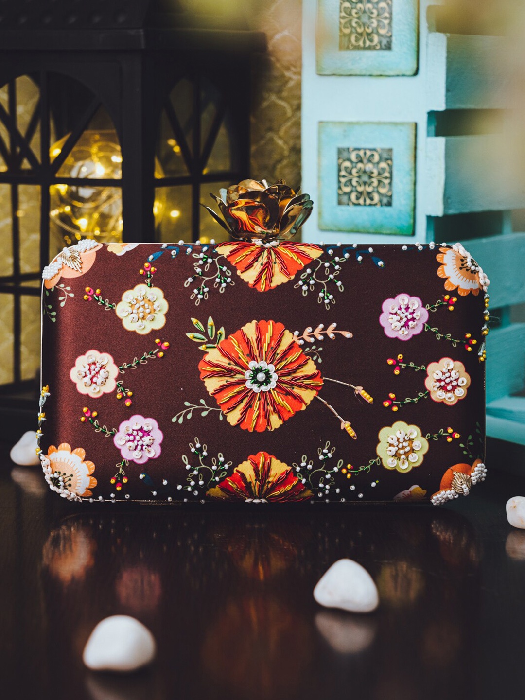 

Anouk Maroon Embroidered Box Clutch