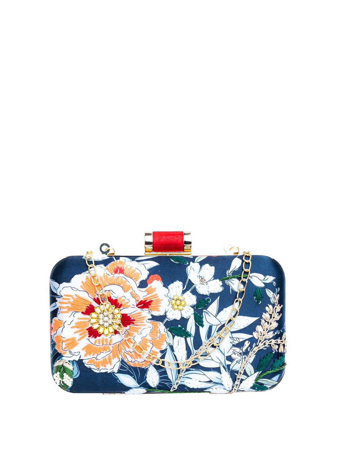 

Anouk Blue Floral Printed Embroidered Box Clutch