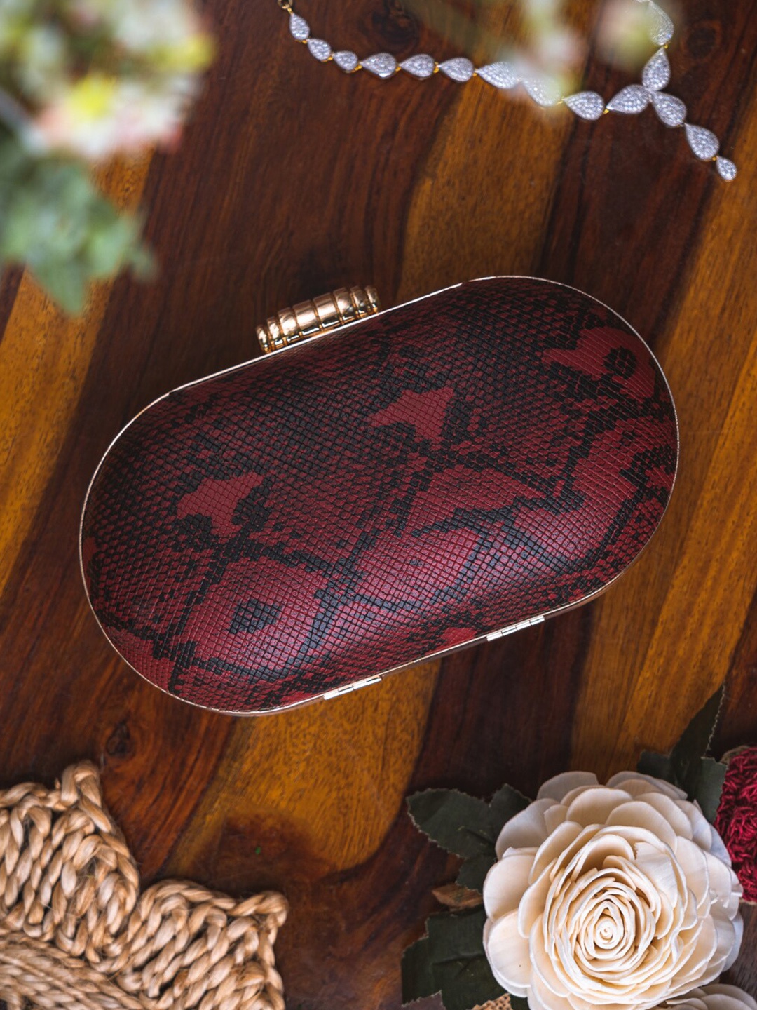 

Anouk Red Animal Printed Box Clutch