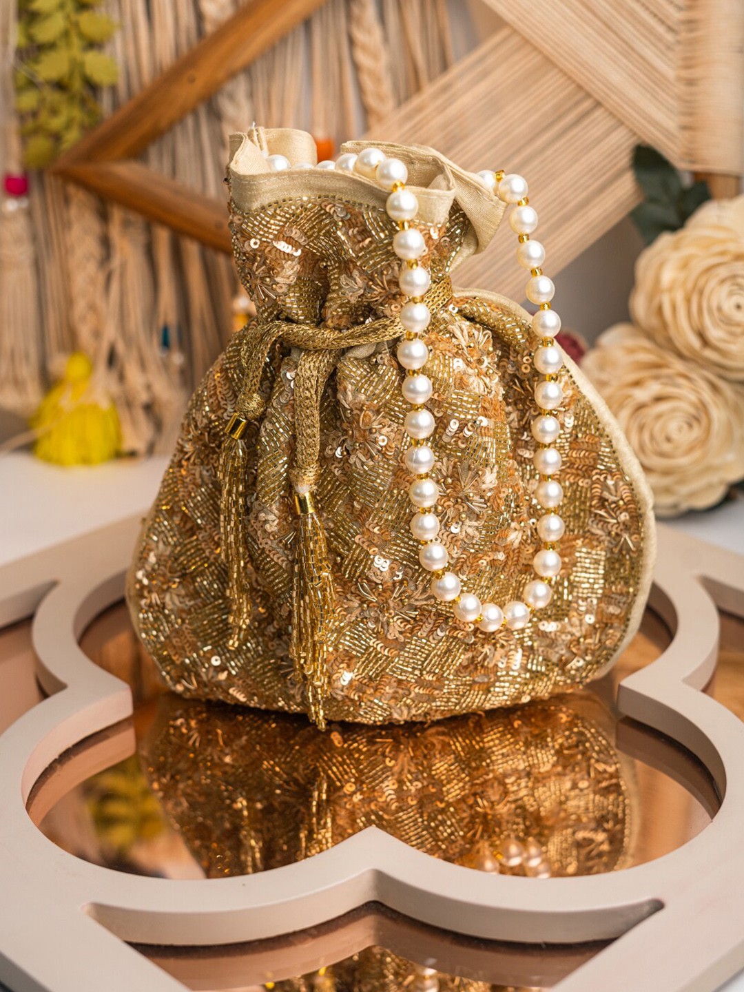 

Anouk Embroidered Potli Clutch, Gold
