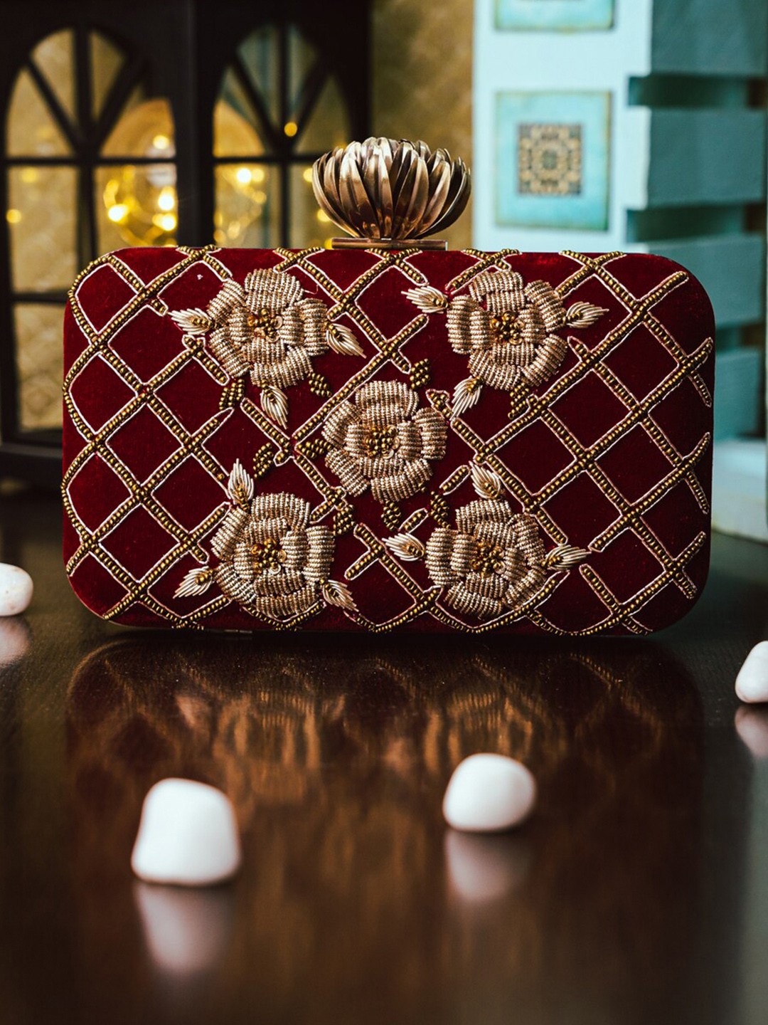 

Anouk Embroidered Box Clutch, Maroon