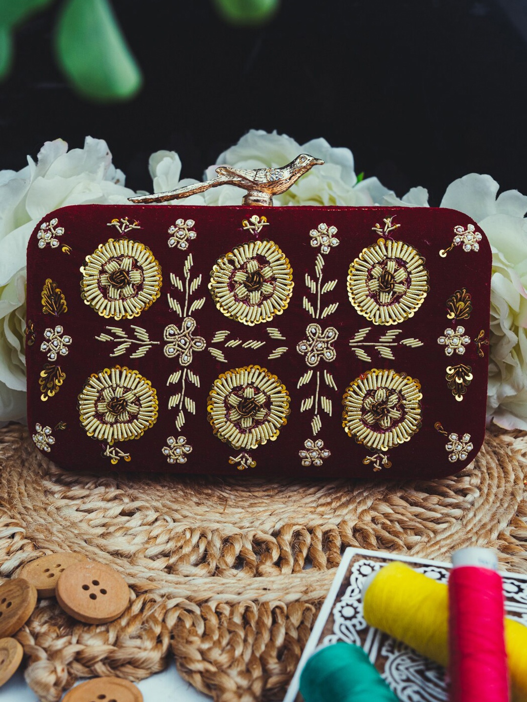 

Anouk Maroon Embroidered Box Clutch