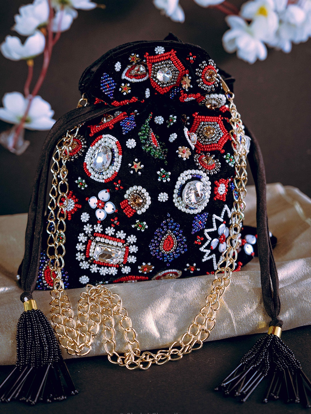 

Anouk Black Embroidered Potli Clutch