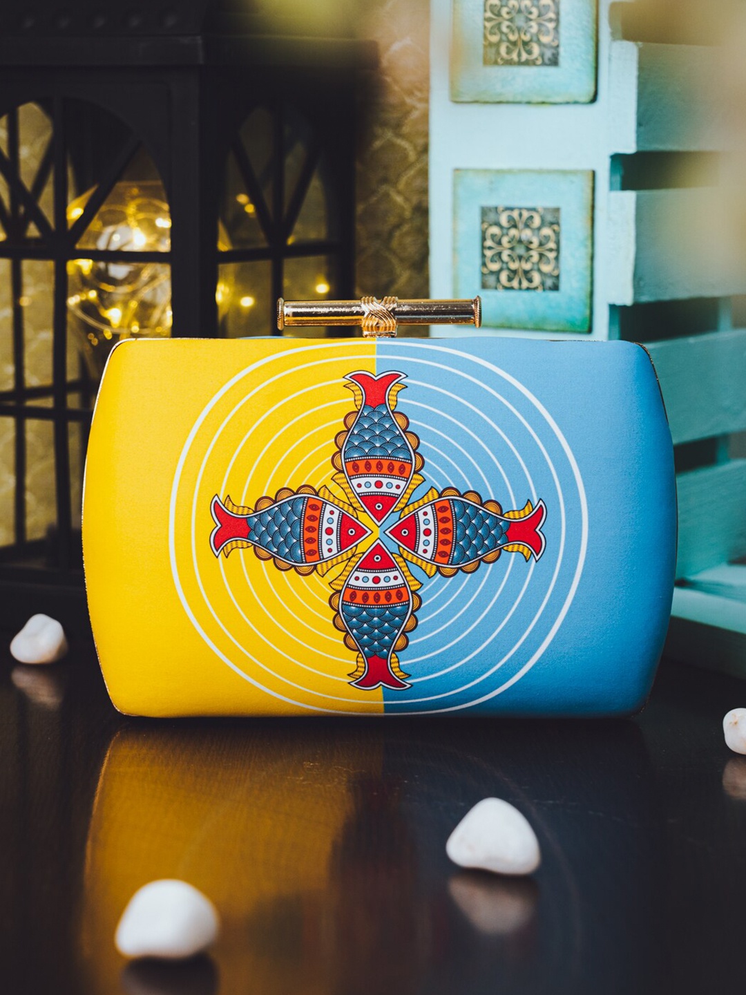 

Anouk Blue Mandala Art Printed Box Clutch, Yellow