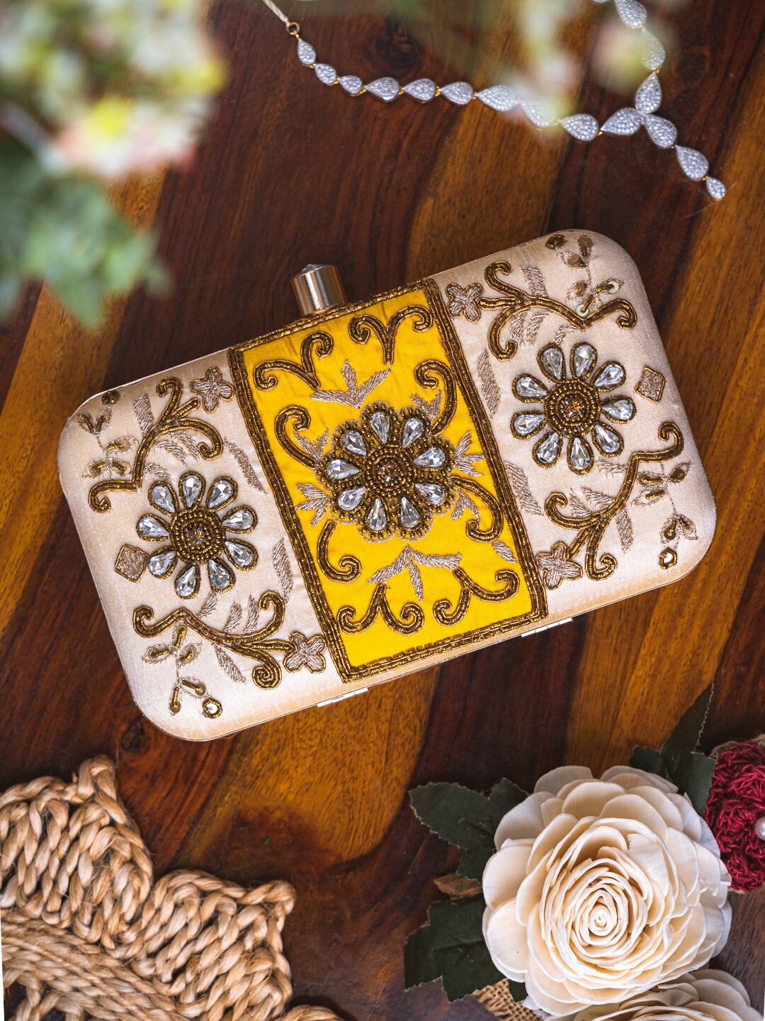 

Anouk White Embroidered Box Clutch