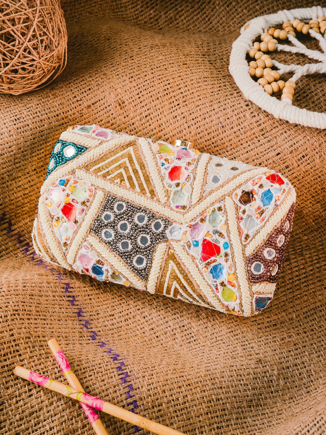 

Anouk Embroidered Box Clutch, Cream