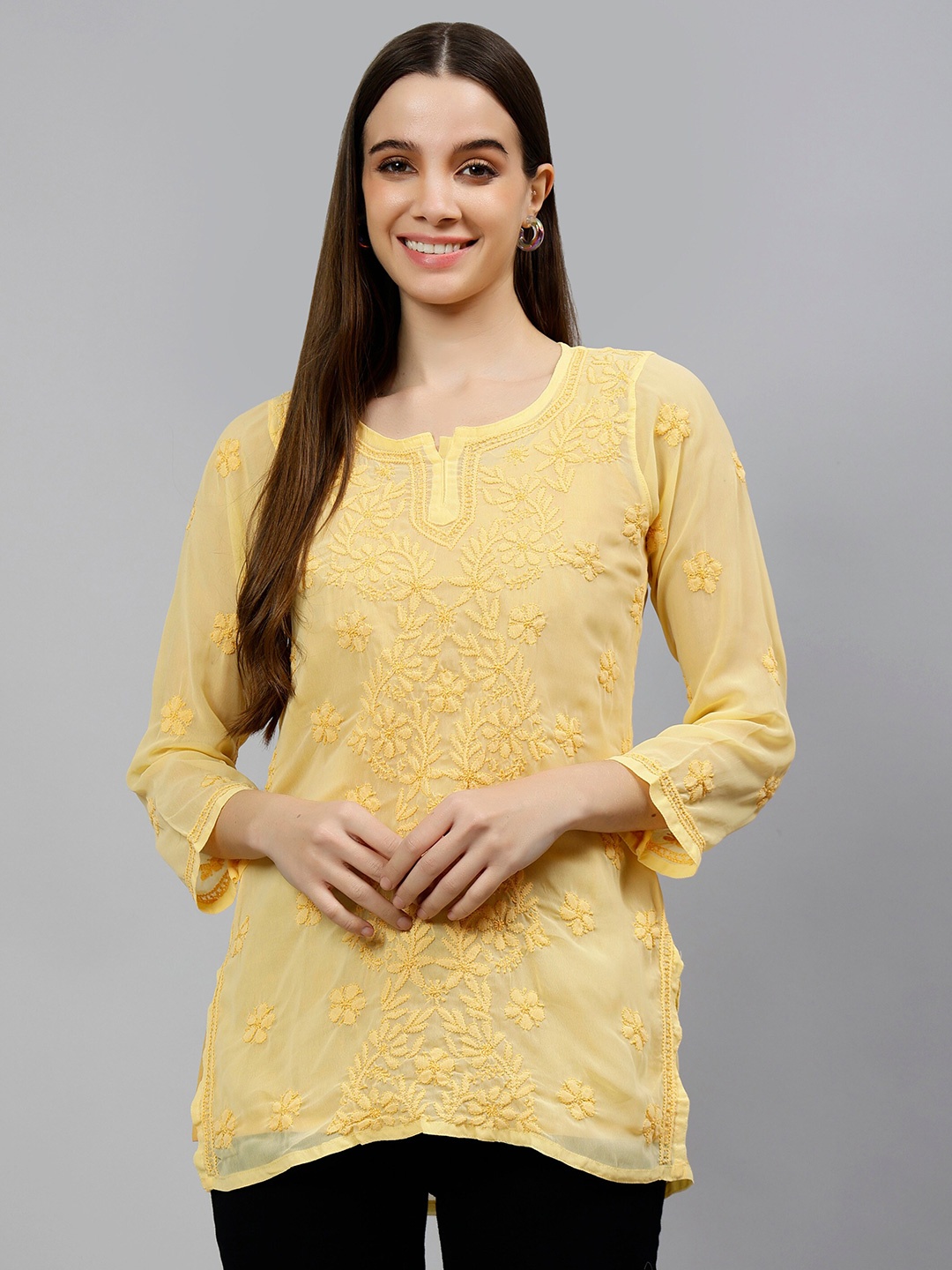 

Seva Chikan Lucknowi Chikankari Straight Kurti With Inner, Beige