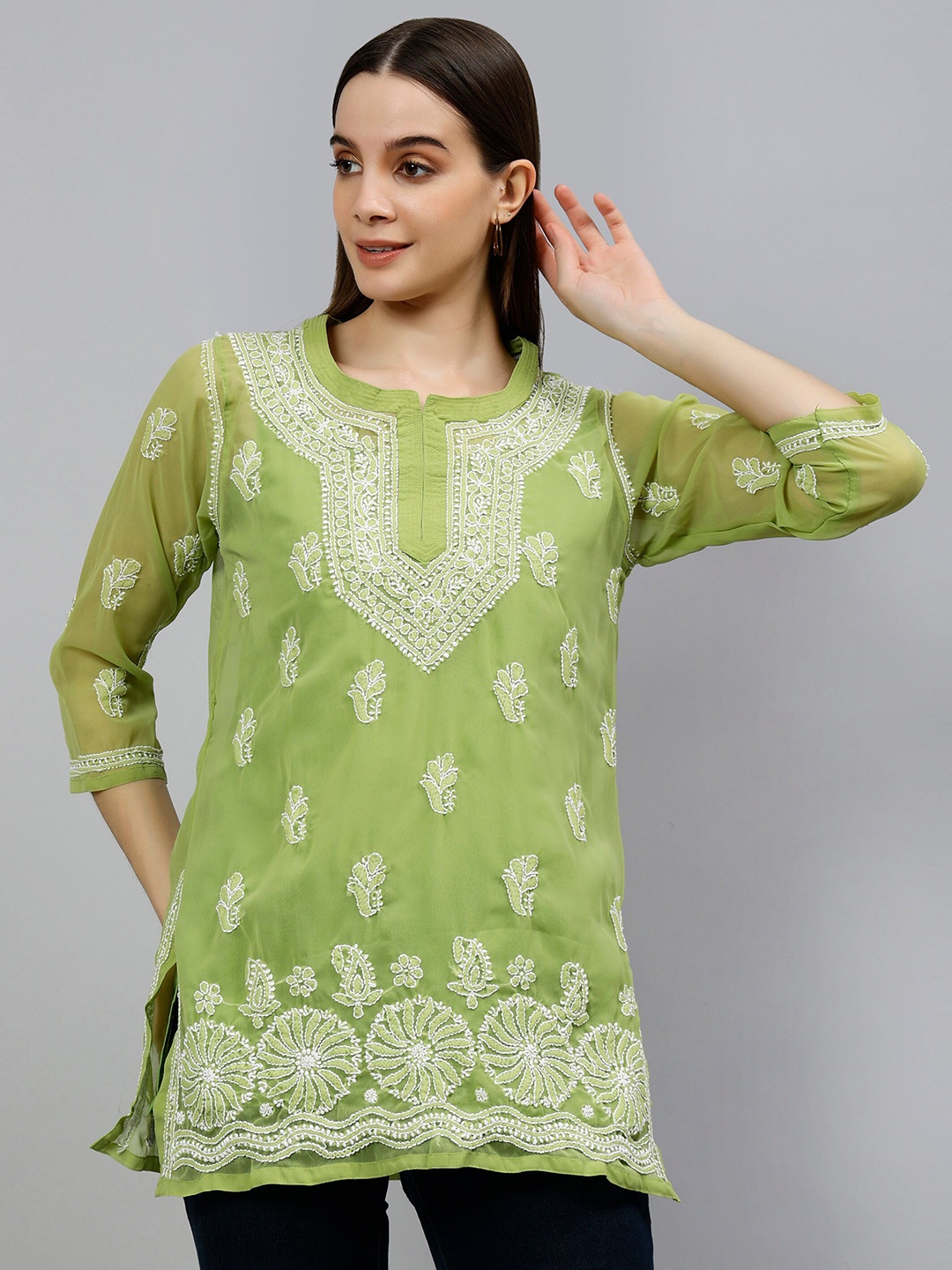 

Seva Chikan Lucknowi Chikankari Straight Kurti With Inner, Green