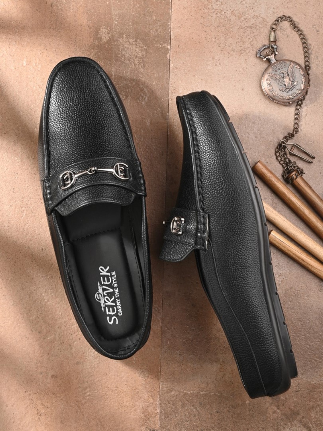 

SERVER Men Textured Lightweight Mules, Black