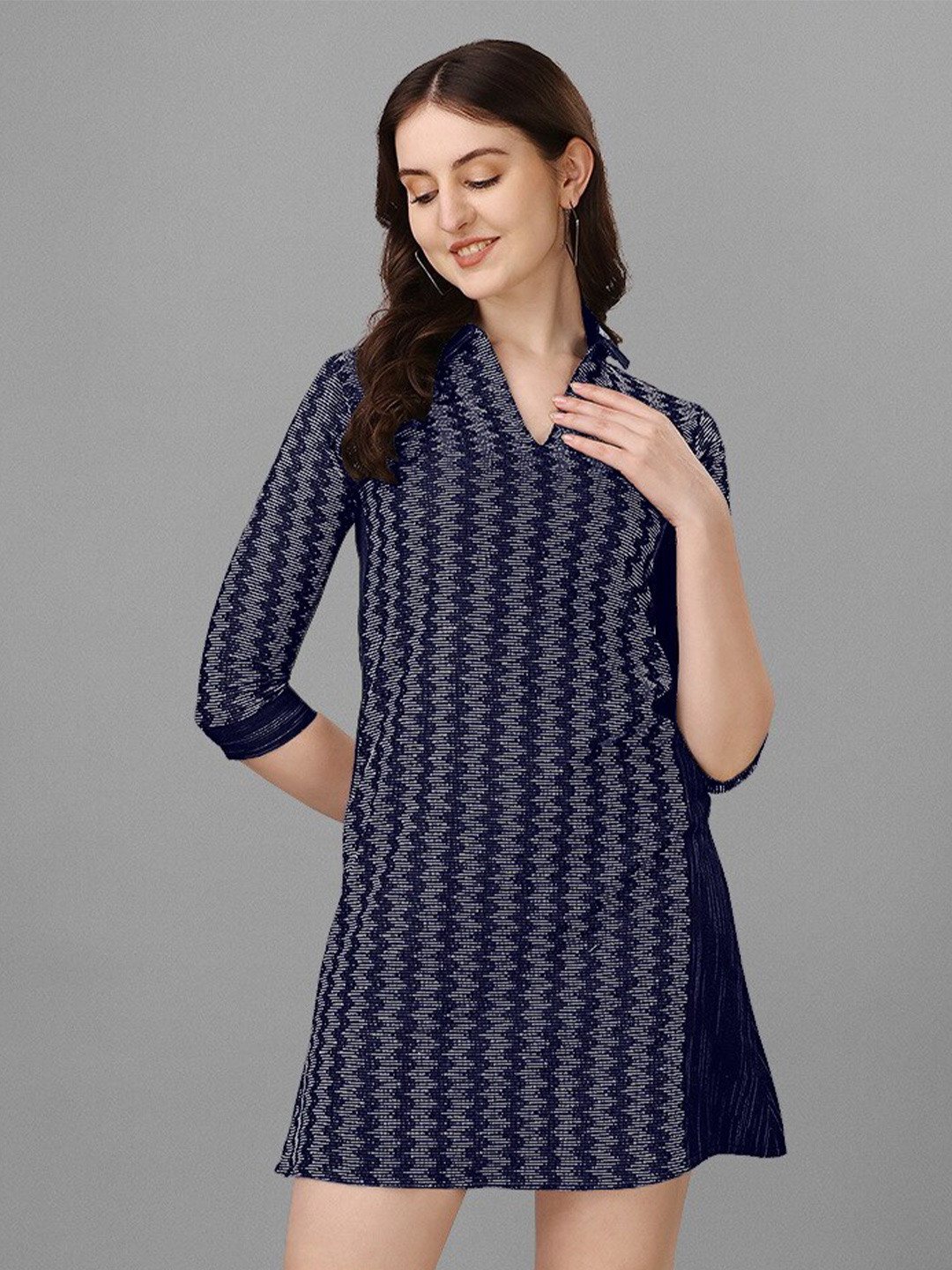 

WILNERCROWN Printed Shirt Collar Cotton A-Line Dress, Blue