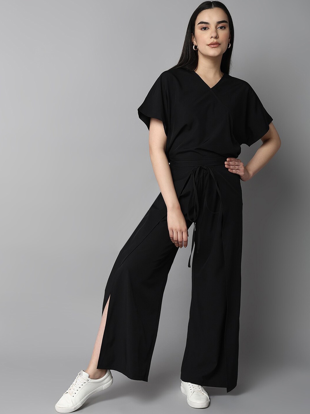 

The Roadster Lifestyle Co. Black V-Neck Crop Top With Palazzos Co-Ords