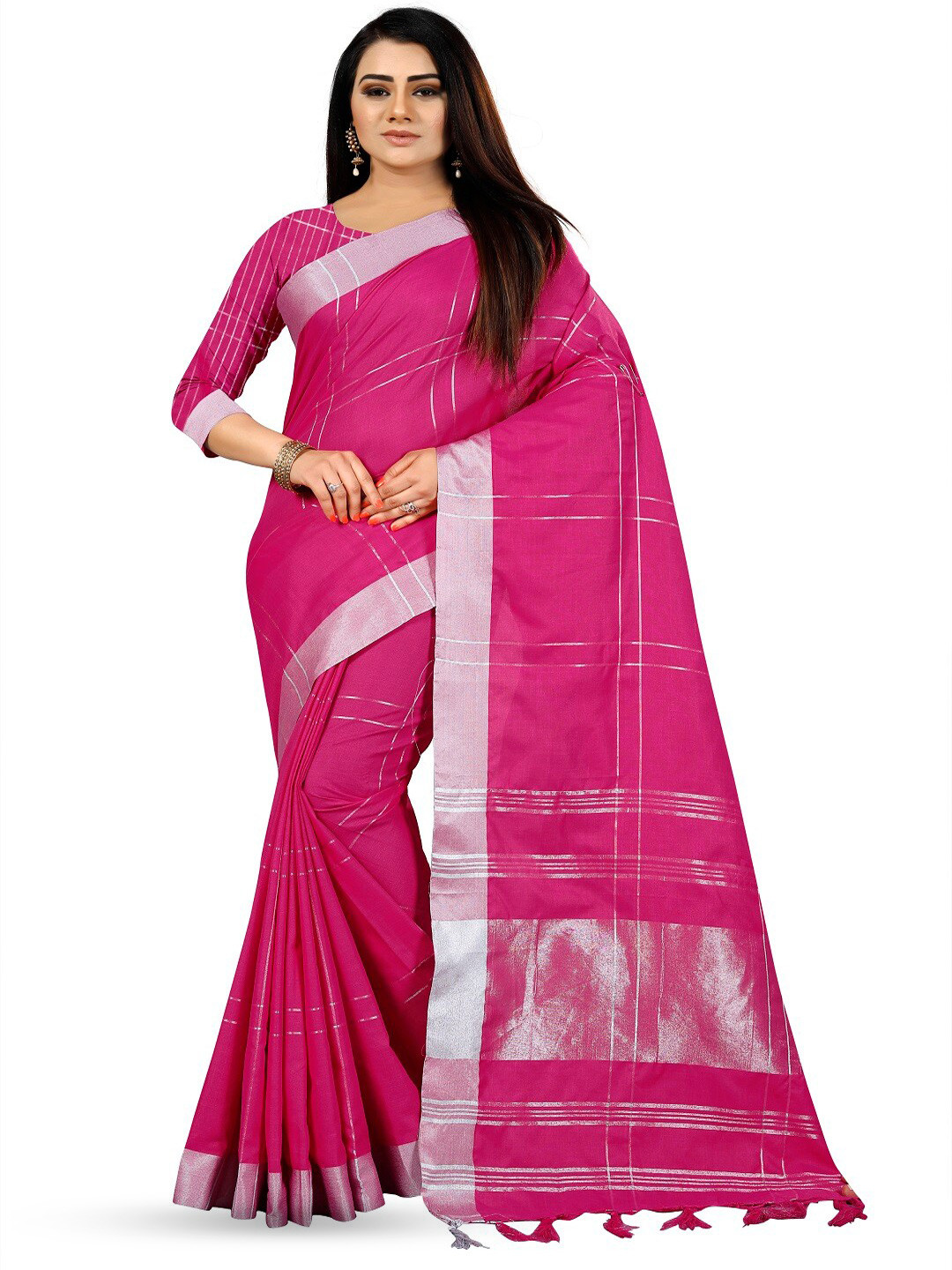 

faxofab Woven Design Zari Silk Cotton Banarasi Saree, Pink